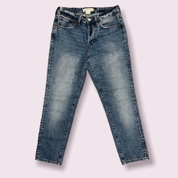 H&M Denim - L.O.G.G. Mom Jeans High Rise Medium Wash Blue Straight Leg Denim Womens Size 6